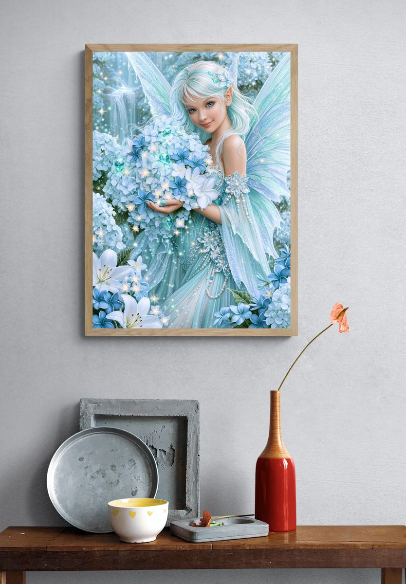Blue Fairy Garden Illustration Poster. — room view 3