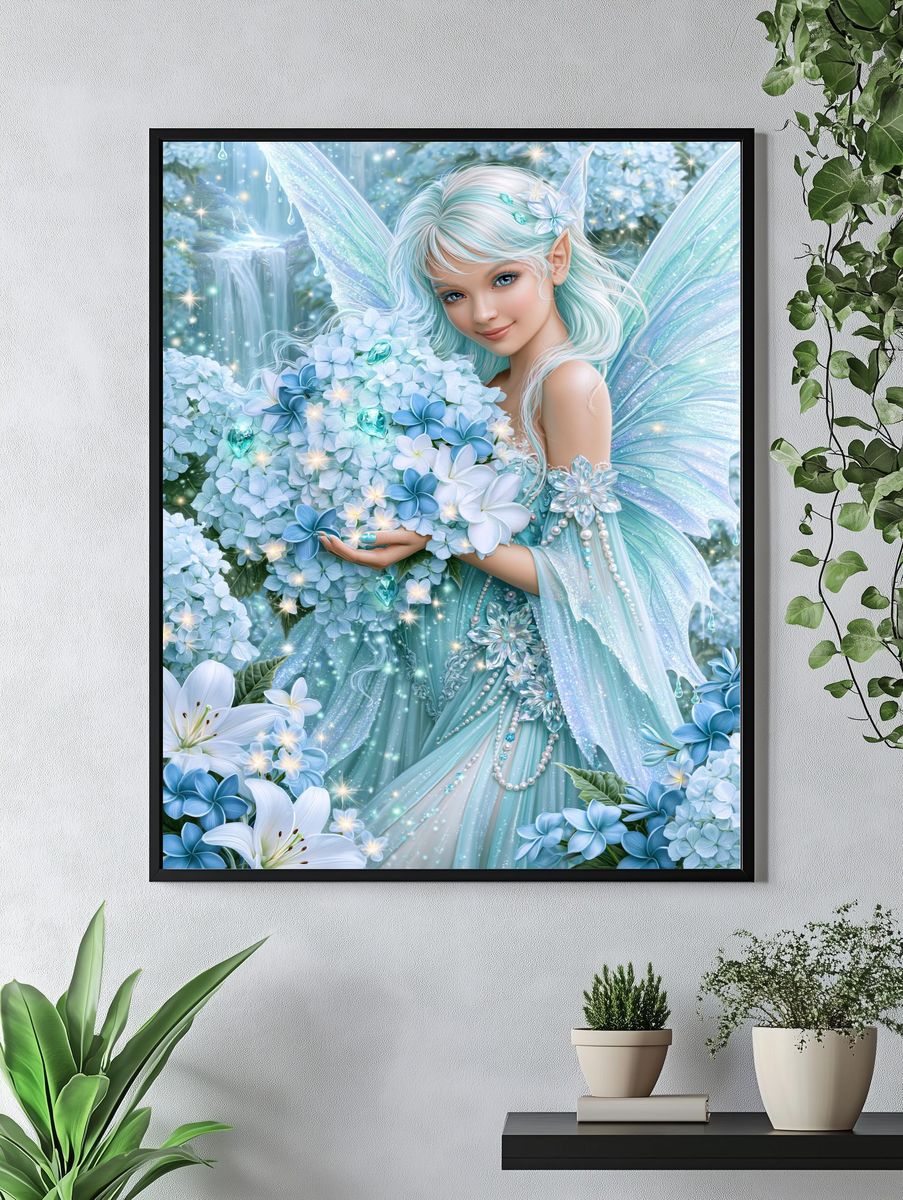 Blue Fairy Garden Illustration Poster. — room view 4