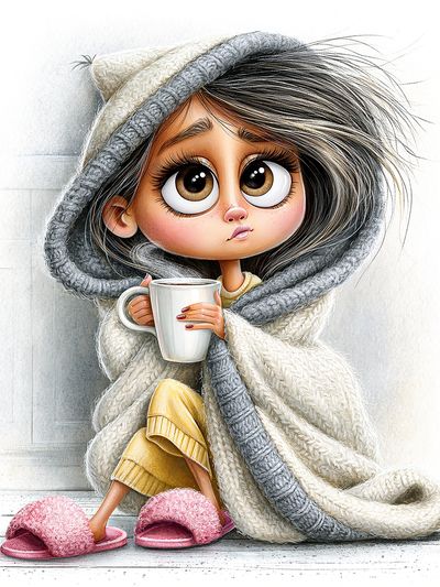 Cozy Girl with Mug Illustration Poster.