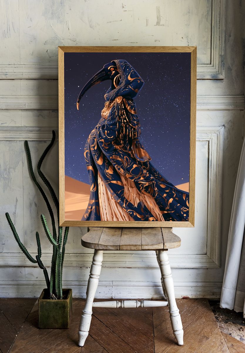 Desert Bird Mask Illustration Poster. — room view 1
