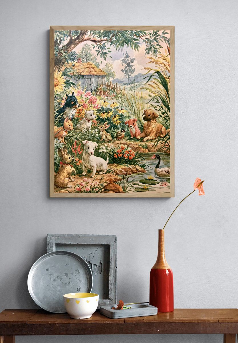 Country Garden Animals Illustration Poster. — room view 3
