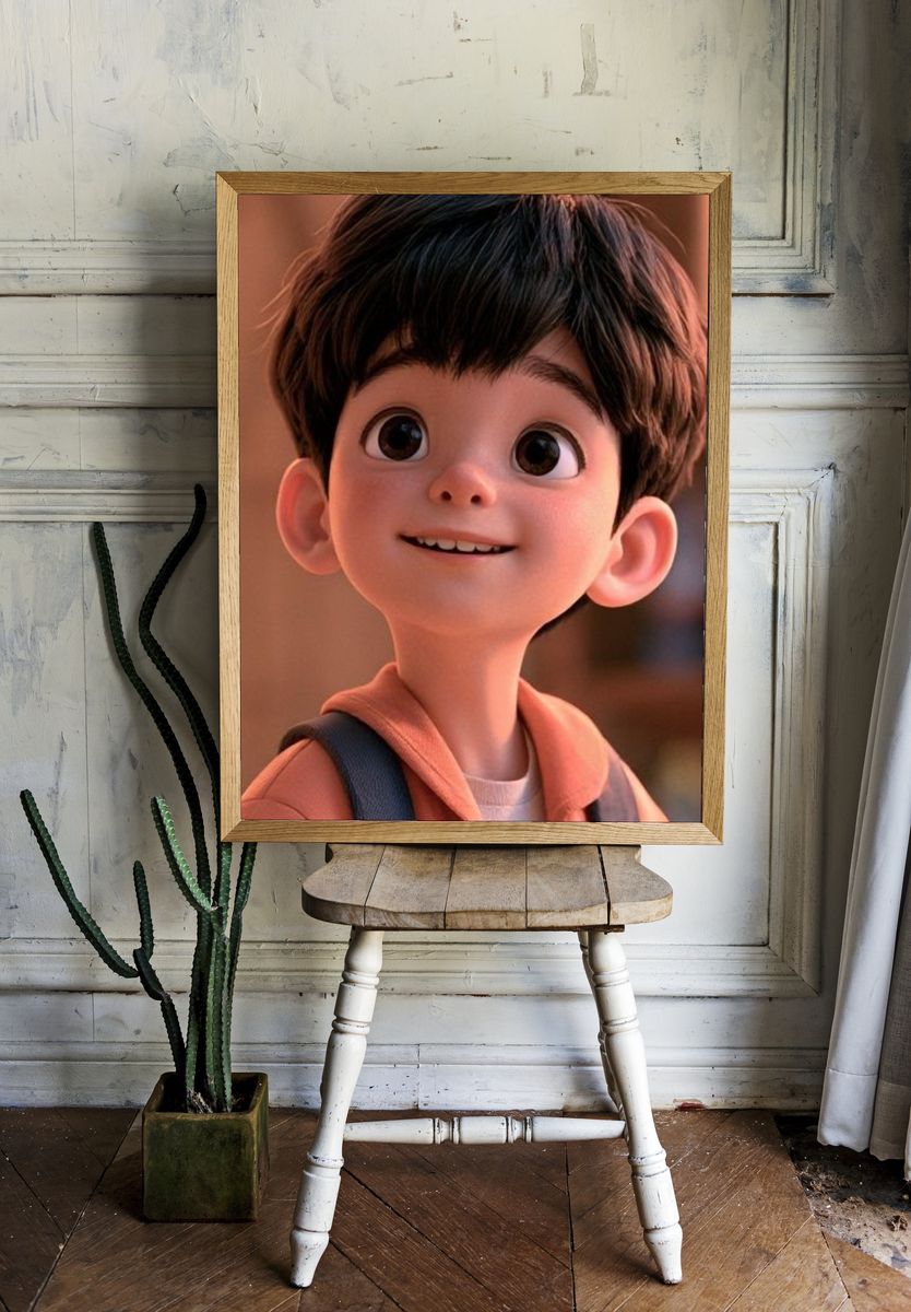 Smiling Boy Portrait Illustration Poster. — room view 1