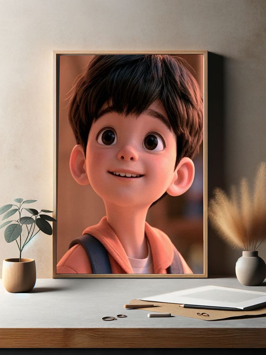 Smiling Boy Portrait Illustration Poster. — room view 2