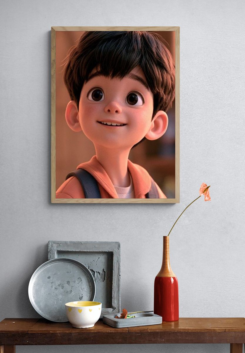 Smiling Boy Portrait Illustration Poster. — room view 3