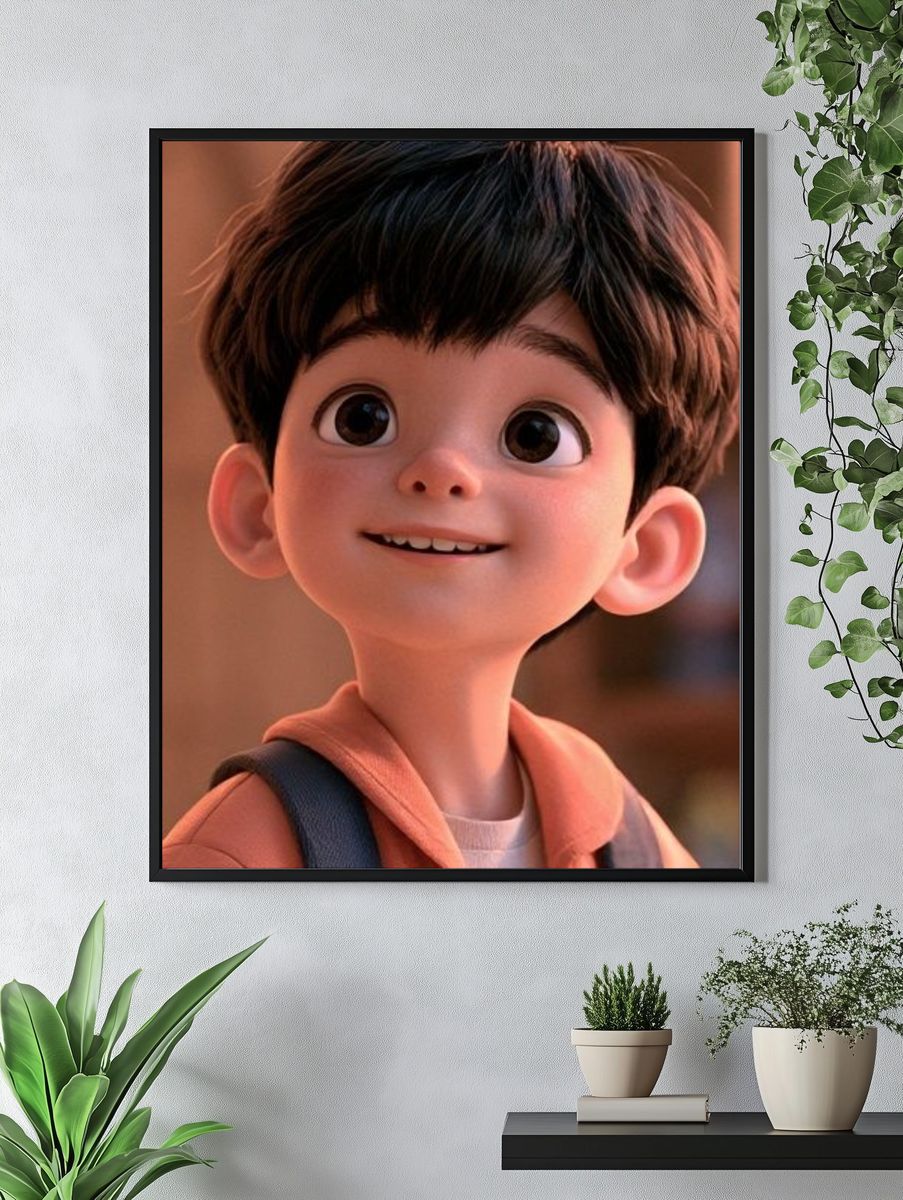 Smiling Boy Portrait Illustration Poster. — room view 4