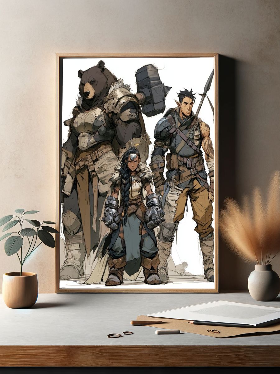 Fantasy Adventurers Illustration Poster. — room view 2
