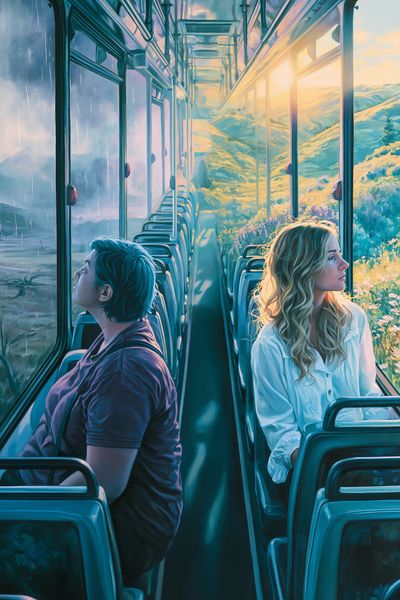 Sunlit Train Journey Illustration Poster.