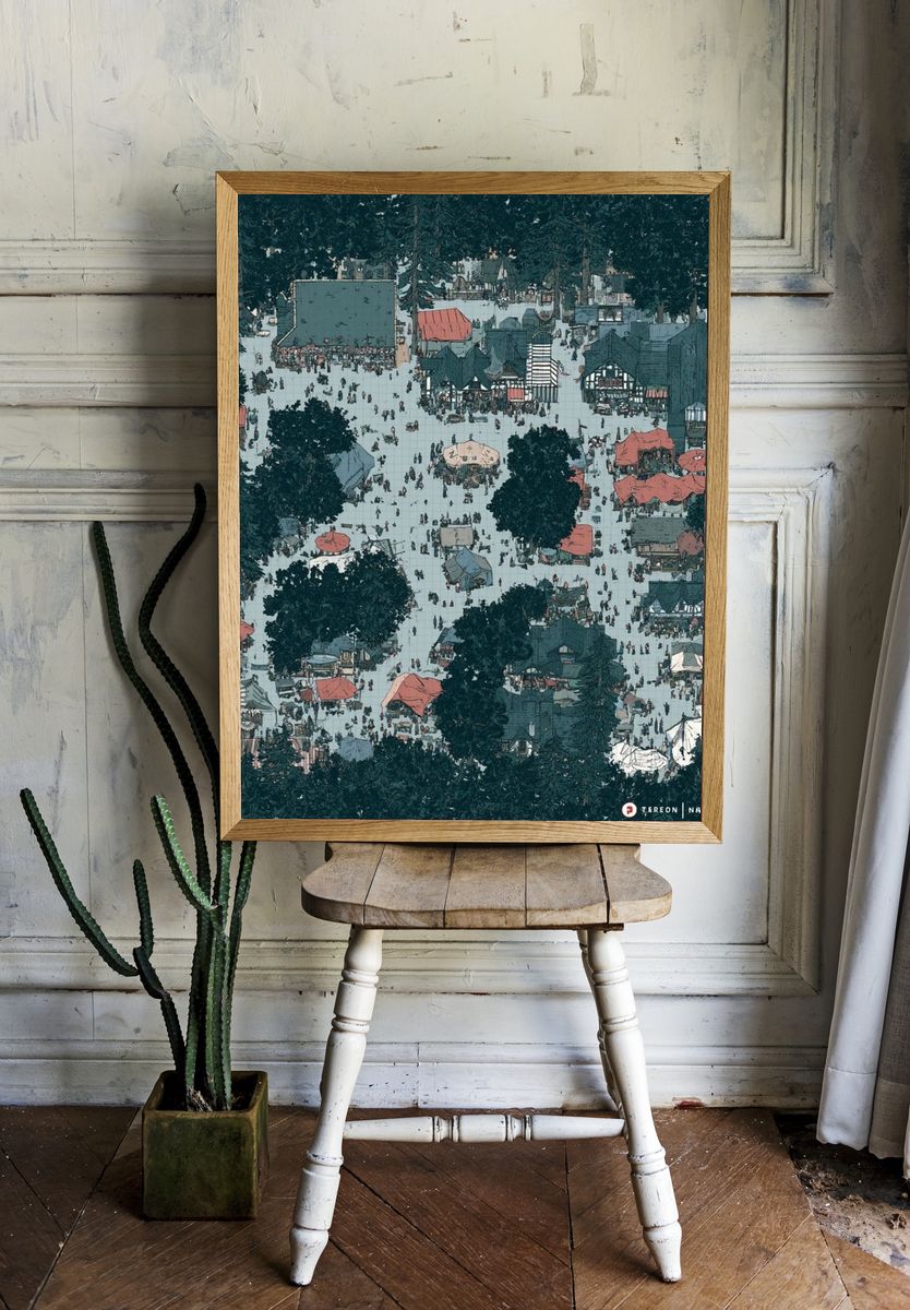 Forest Village Market Illustration Poster. room preview