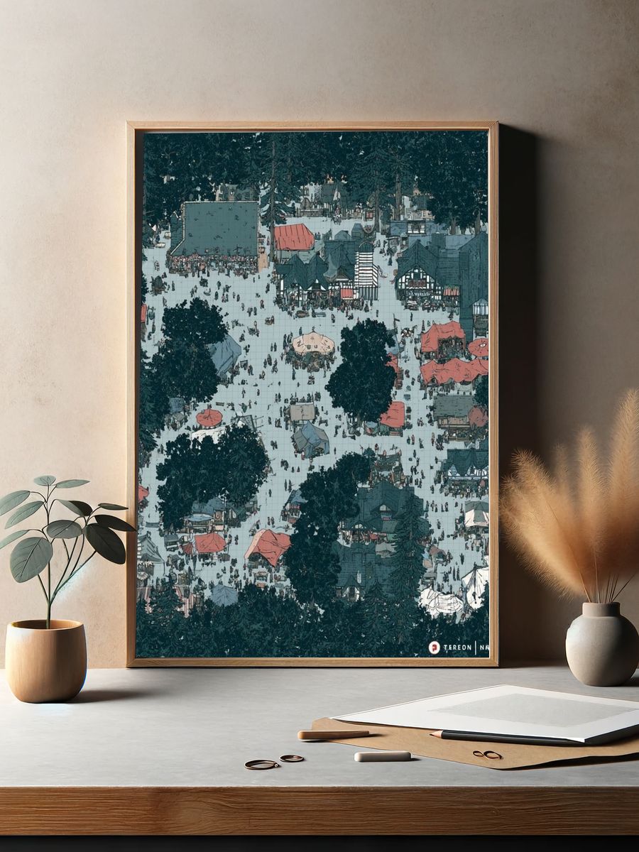 Forest Village Market Illustration Poster. — room view 2
