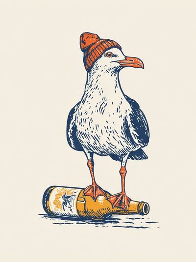 Seagull on Bottle Illustration Poster. poster print