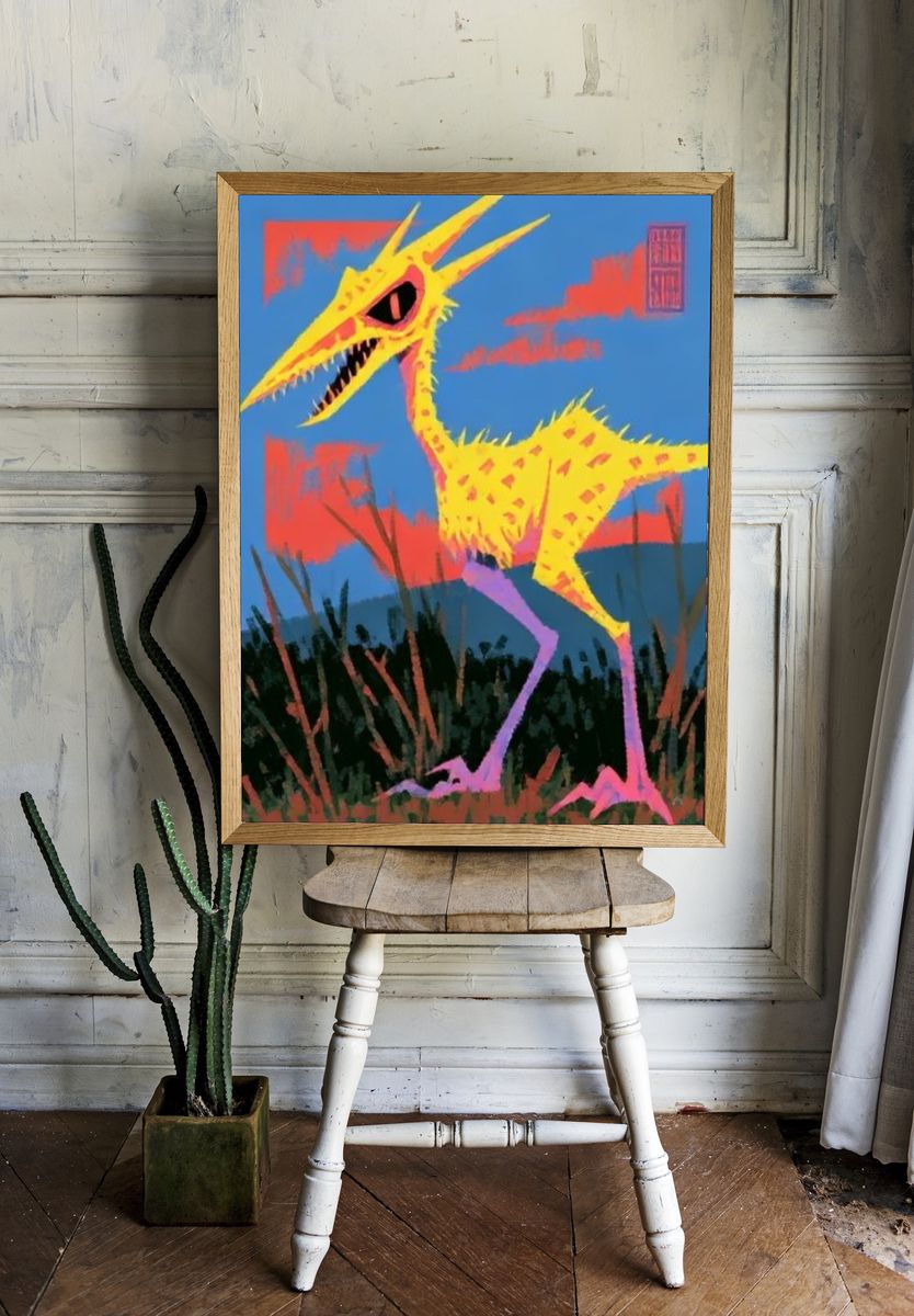 Yellow Dinosaur Illustration Poster. room preview