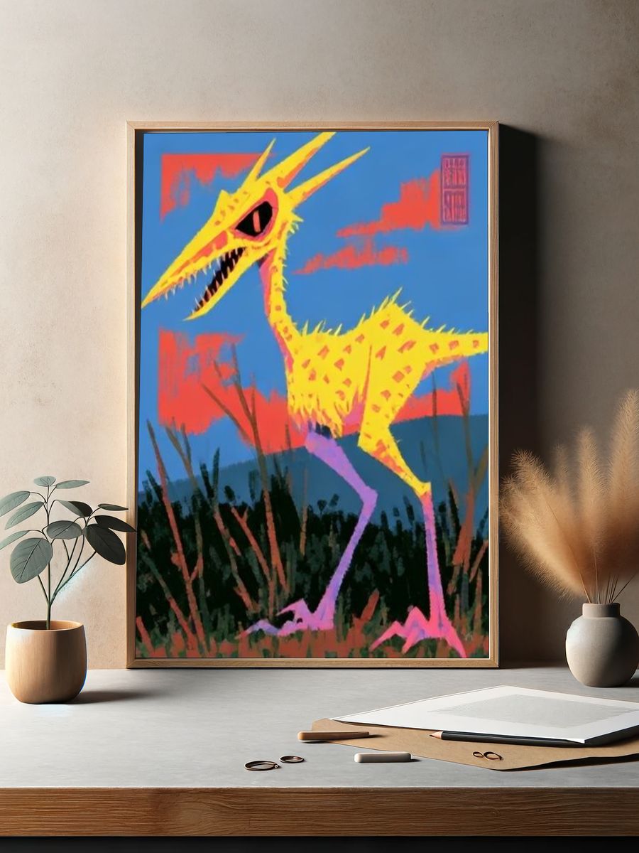 Yellow Dinosaur Illustration Poster. — room view 2