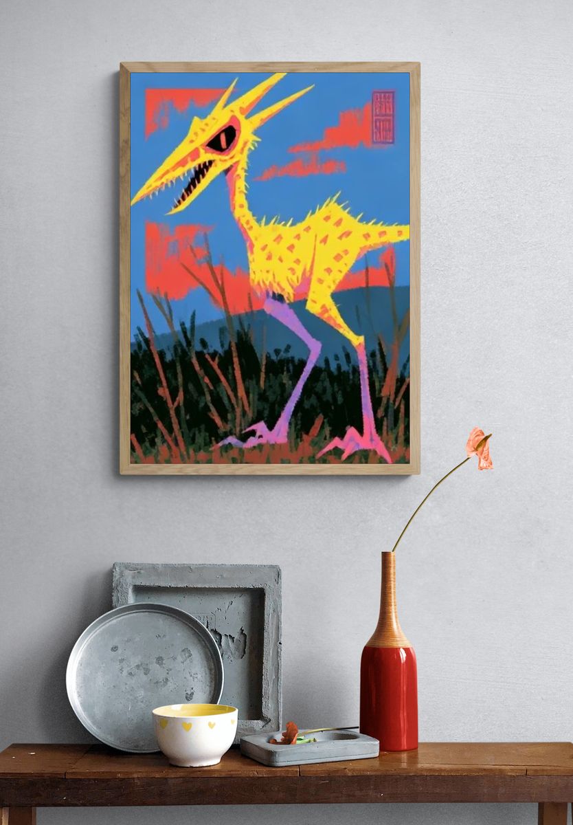 Yellow Dinosaur Illustration Poster. — room view 3