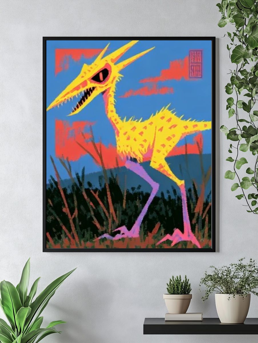 Yellow Dinosaur Illustration Poster. — room view 4