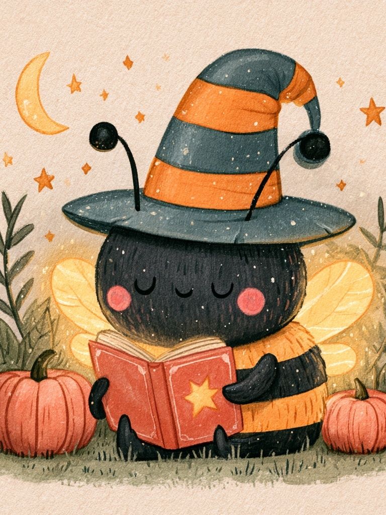 Cute Witch Bee Watercolor Poster. poster — illustration art