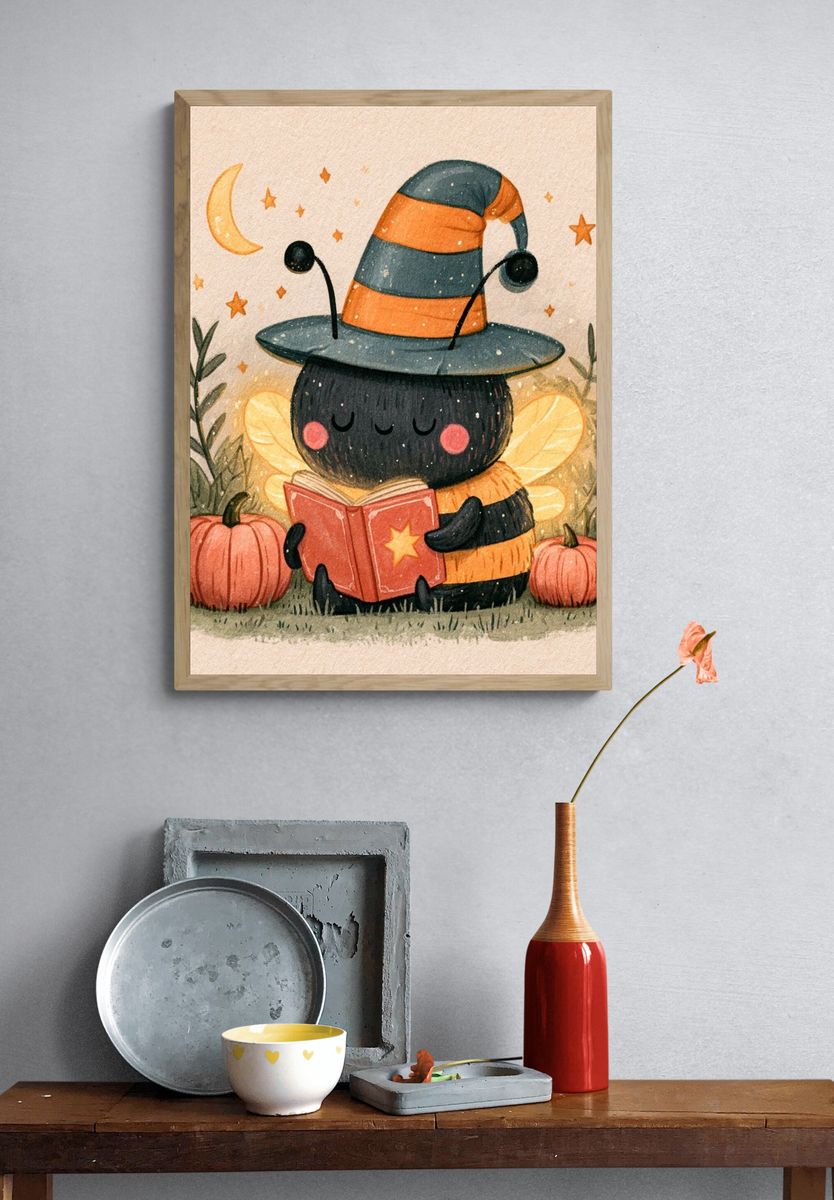 Cute Witch Bee Watercolor Poster. — room view 3