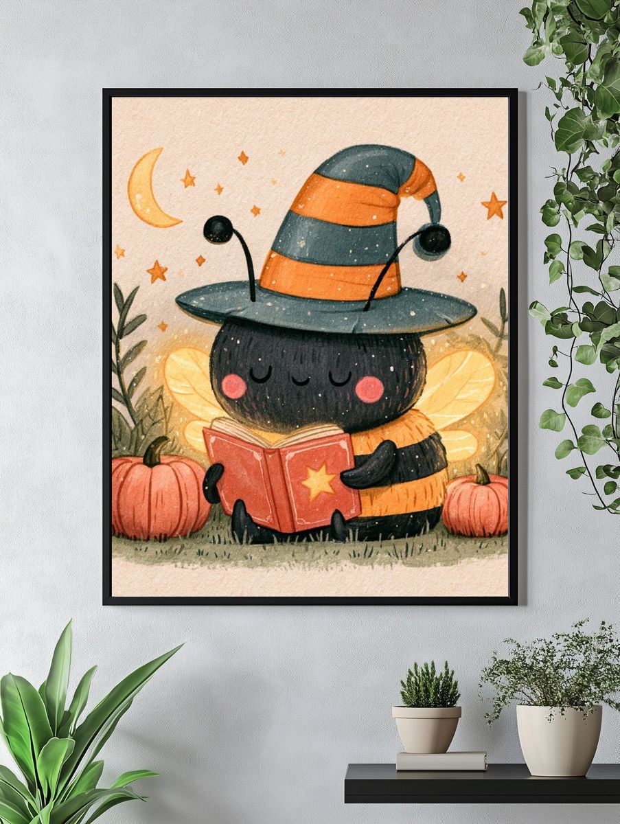 Cute Witch Bee Watercolor Poster. — room view 4