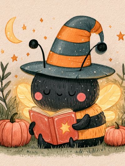 Cute Witch Bee Watercolor Poster. poster
