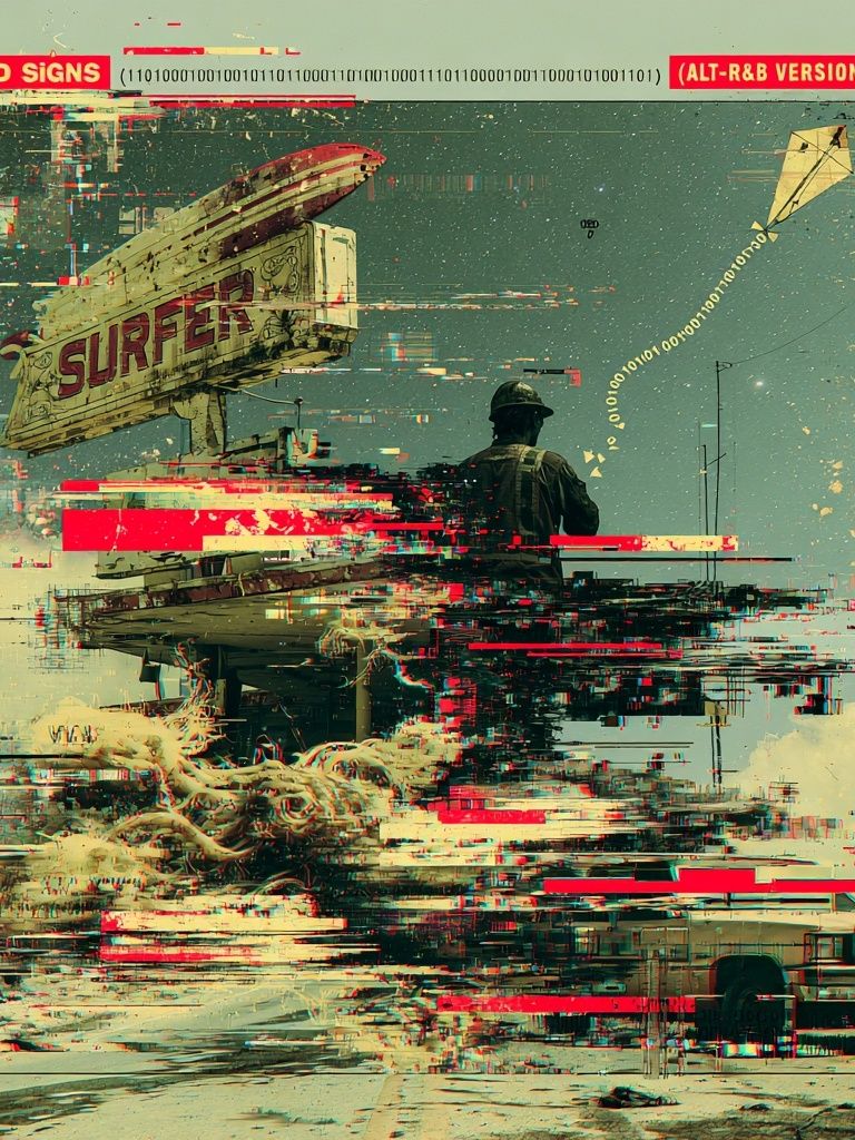 Glitch Surf Road Signs Poster. poster — illustration art