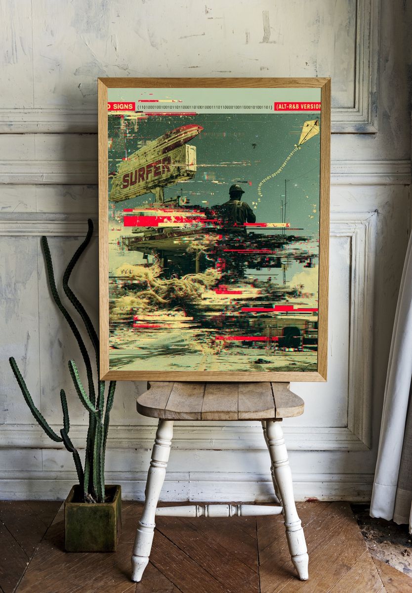 Glitch Surf Road Signs Poster. — room view 1