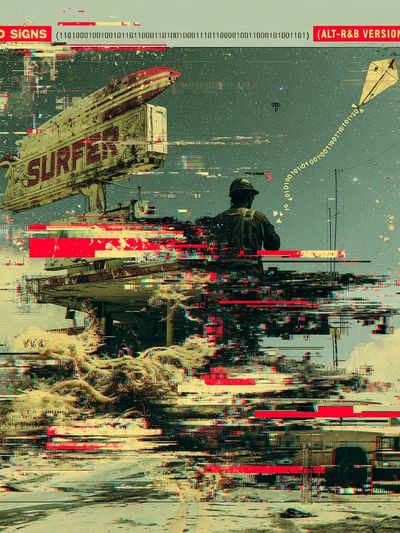 Glitch Surf Road Signs Poster.