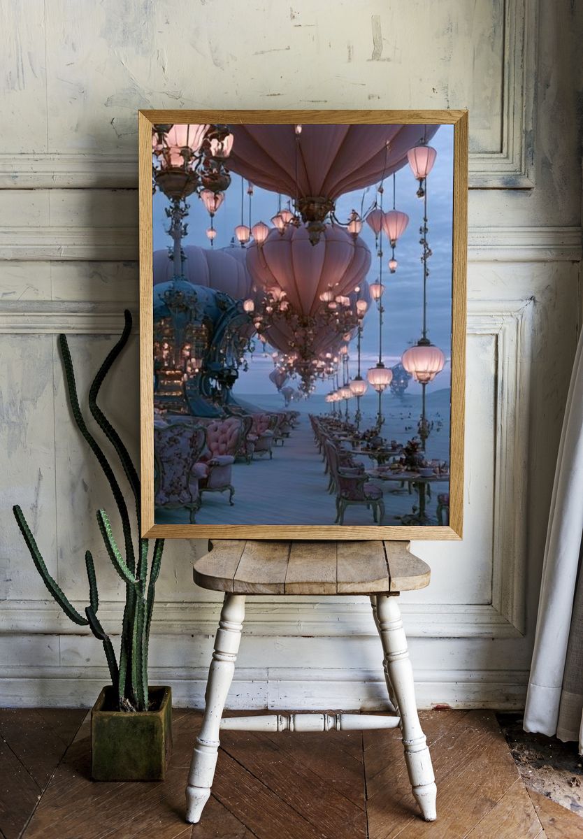 Floating Lantern Garden Print. room preview