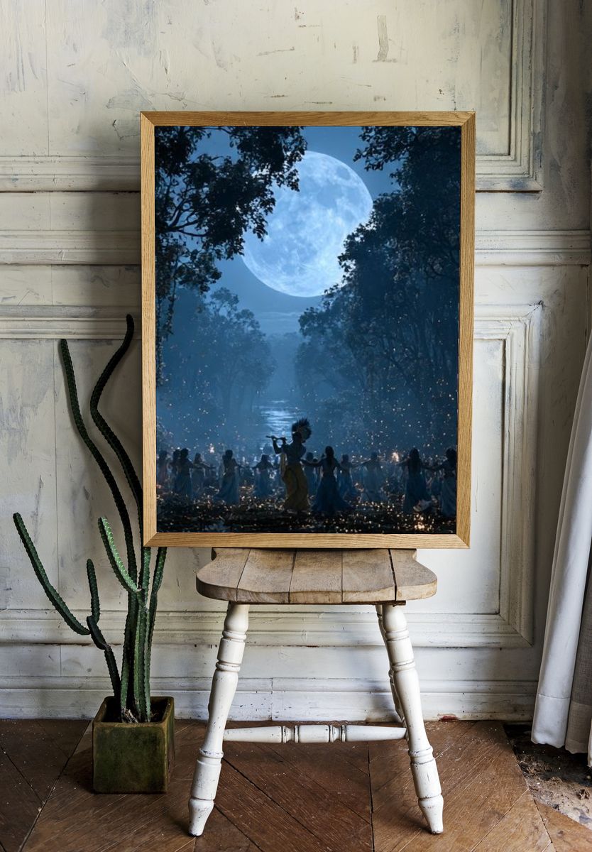 Moonlit Forest Ritual Illustration Poster. — room view 1