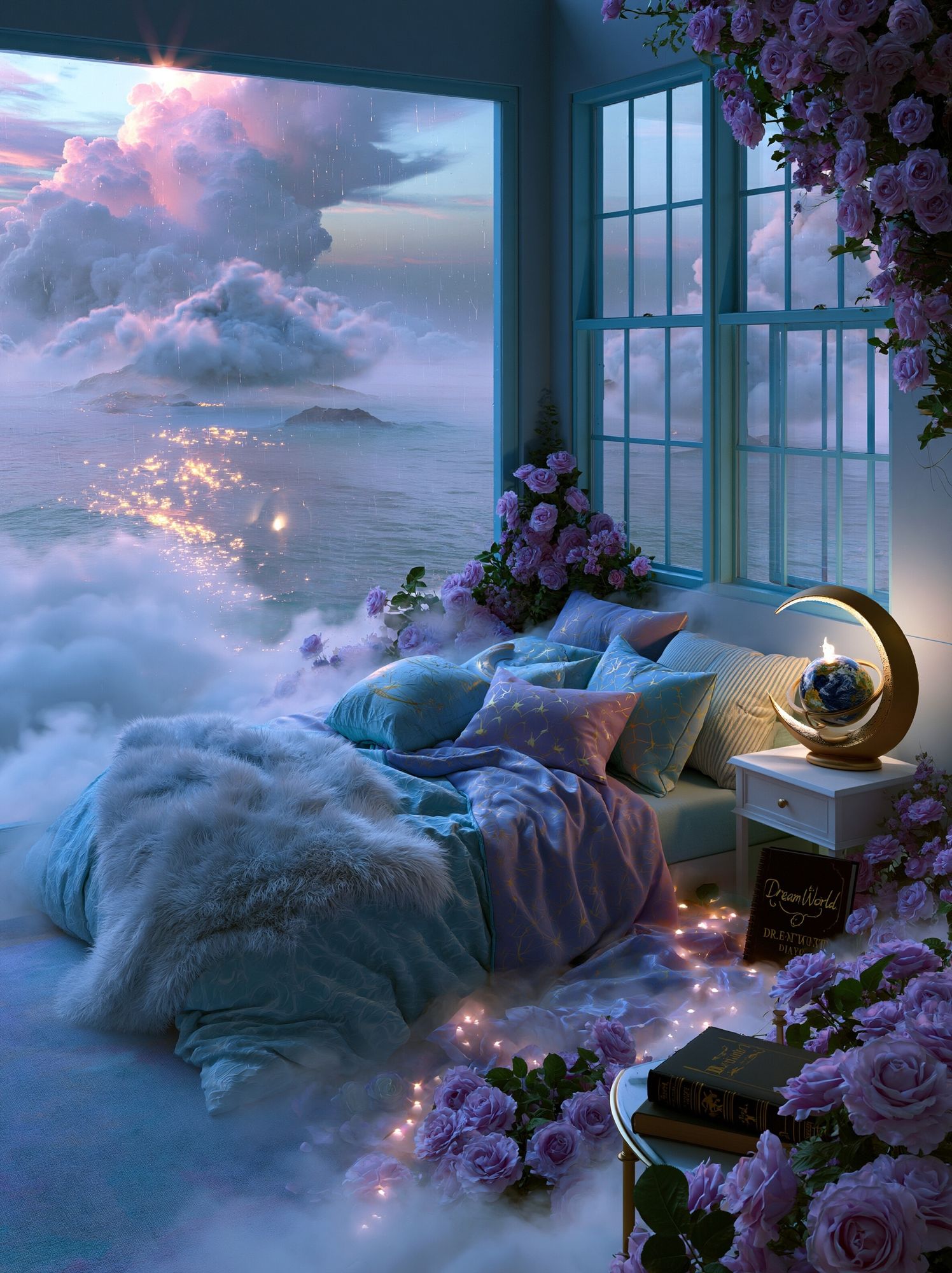 Dreamy Cloud Bedroom Illustration Print. poster detail