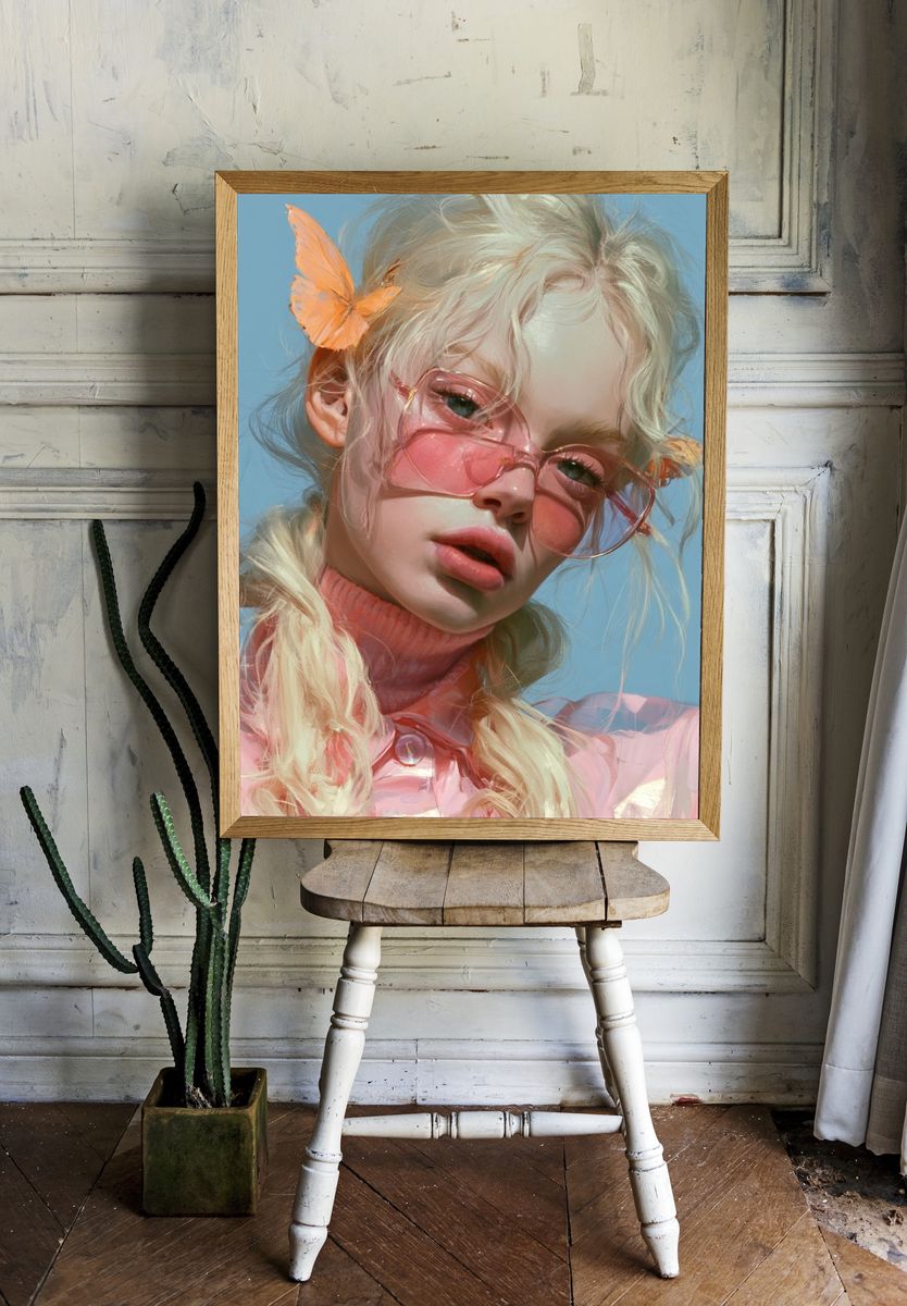 Pastel Butterfly Girl Portrait Print. — room view 1
