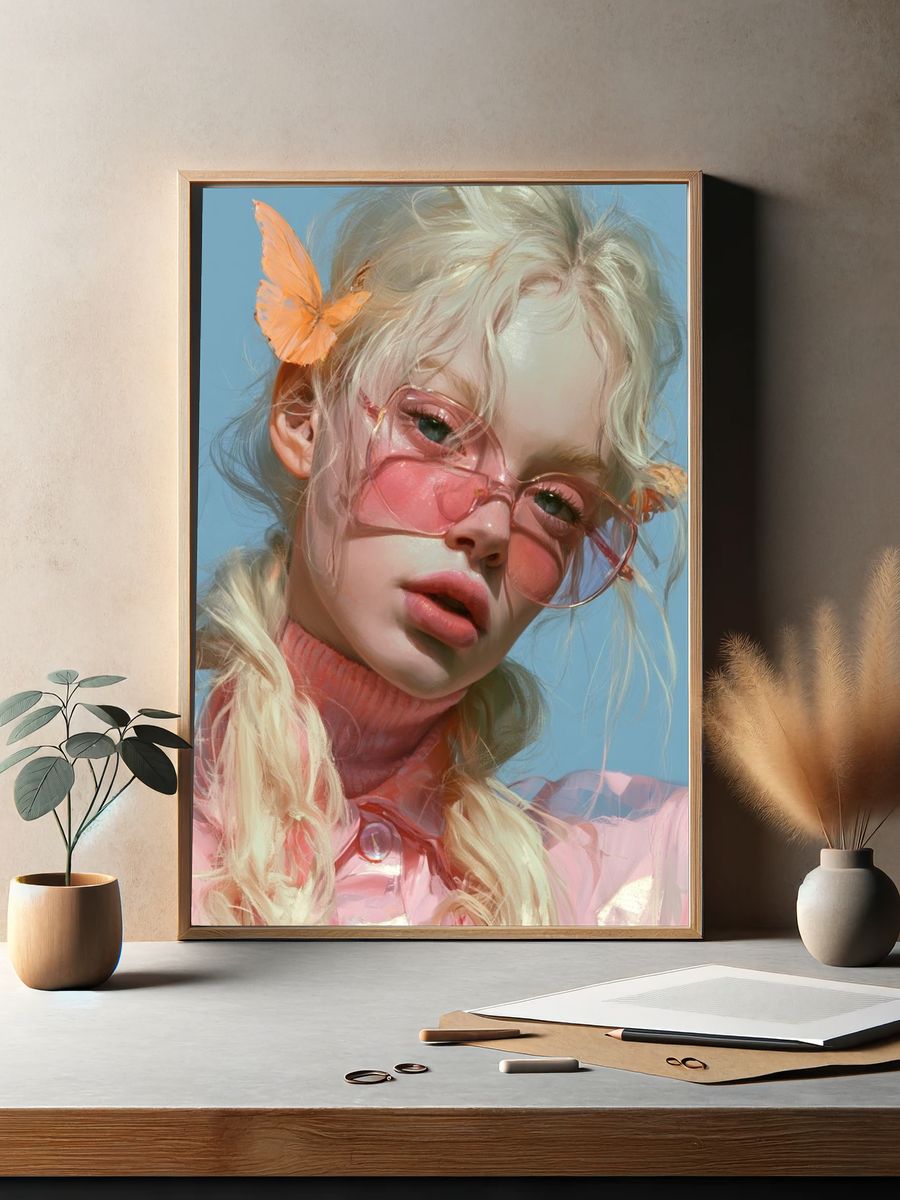 Pastel Butterfly Girl Portrait Print. — room view 2