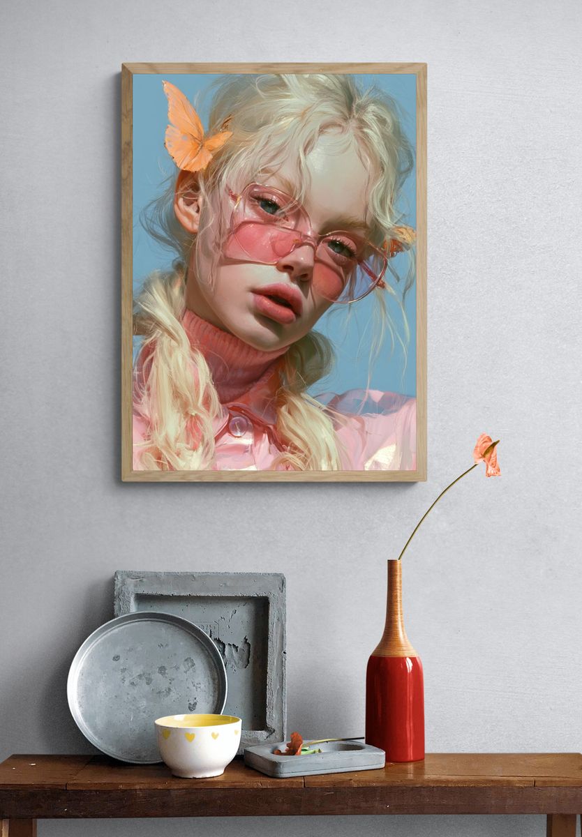 Pastel Butterfly Girl Portrait Print. — room view 3