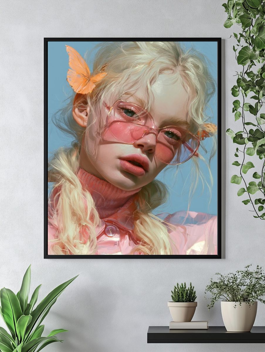 Pastel Butterfly Girl Portrait Print. — room view 4