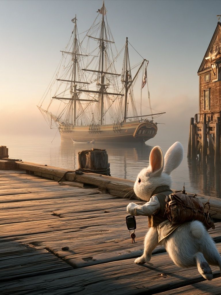 Rabbit Harbor Adventure Illustration Poster. poster detail