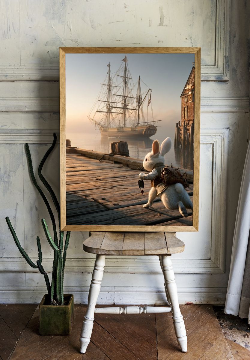 Rabbit Harbor Adventure Illustration Poster. room preview