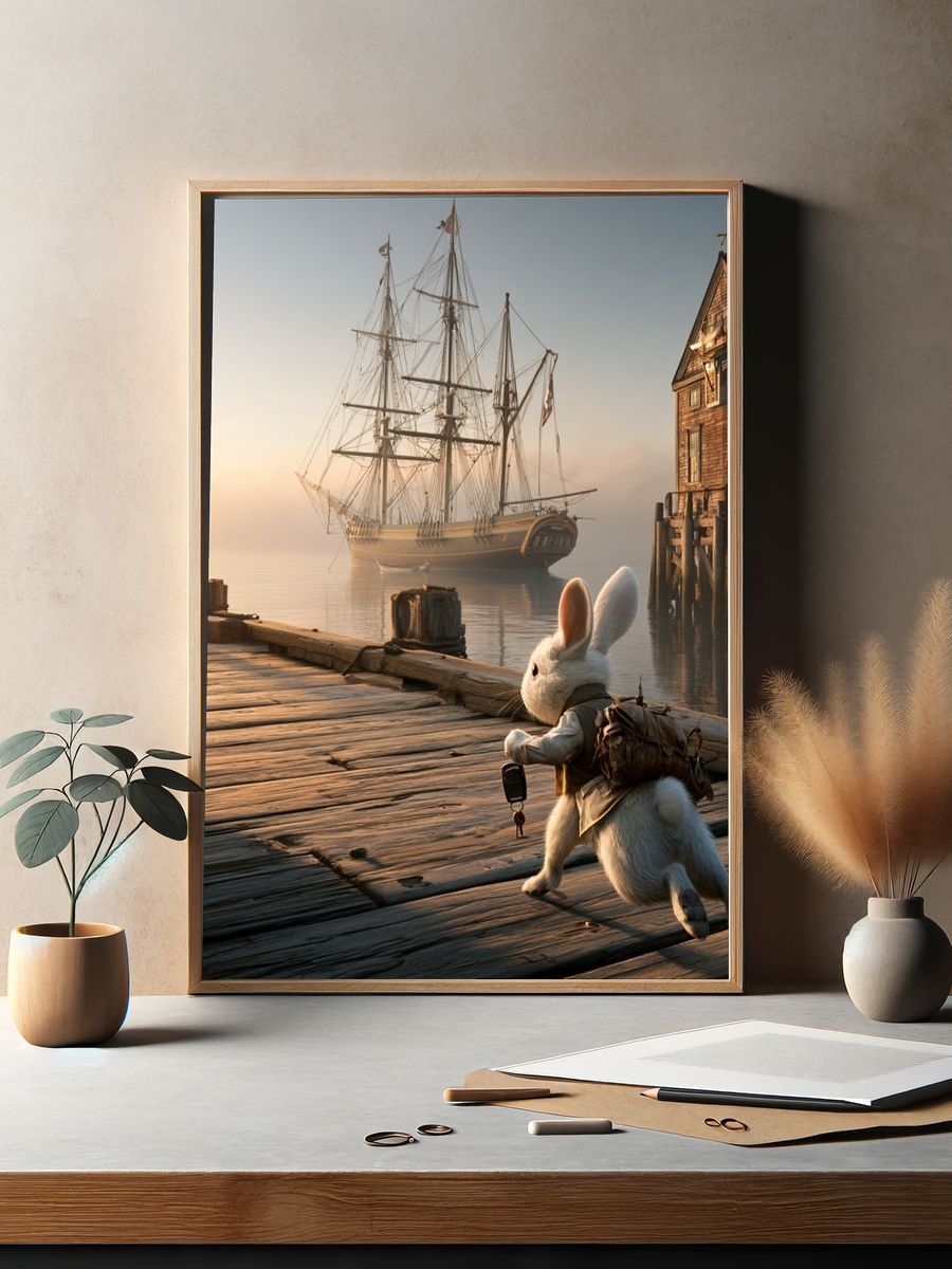 Rabbit Harbor Adventure Illustration Poster. — room view 2