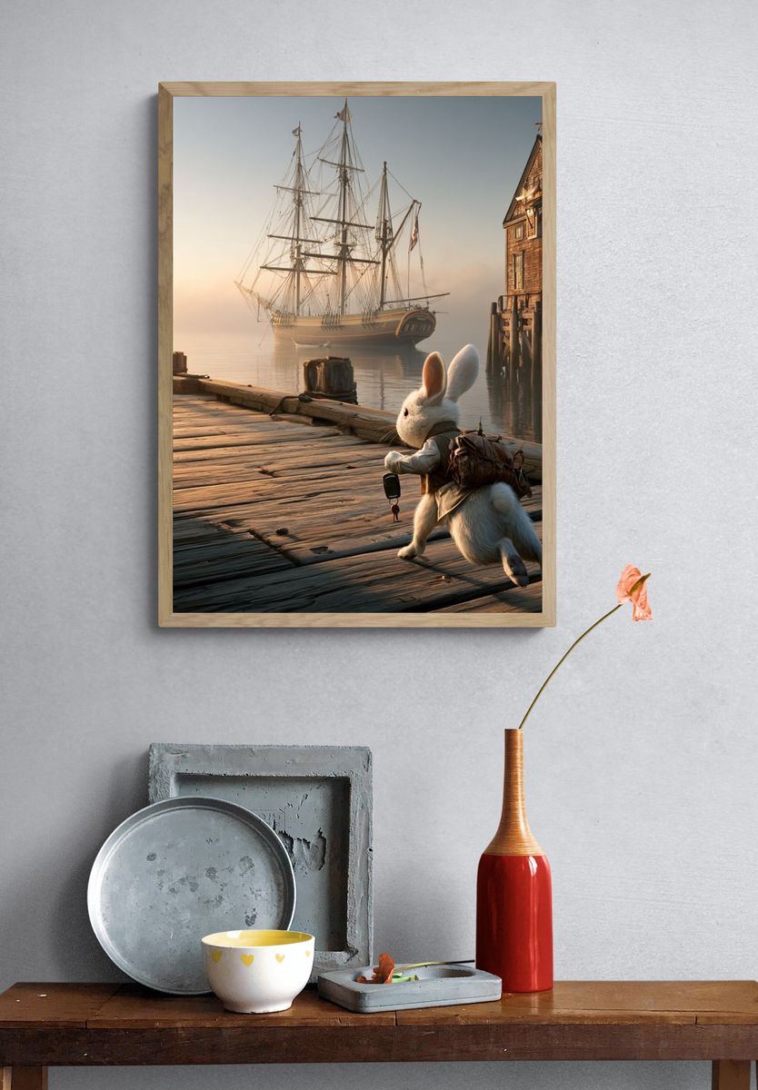 Rabbit Harbor Adventure Illustration Poster. — room view 3