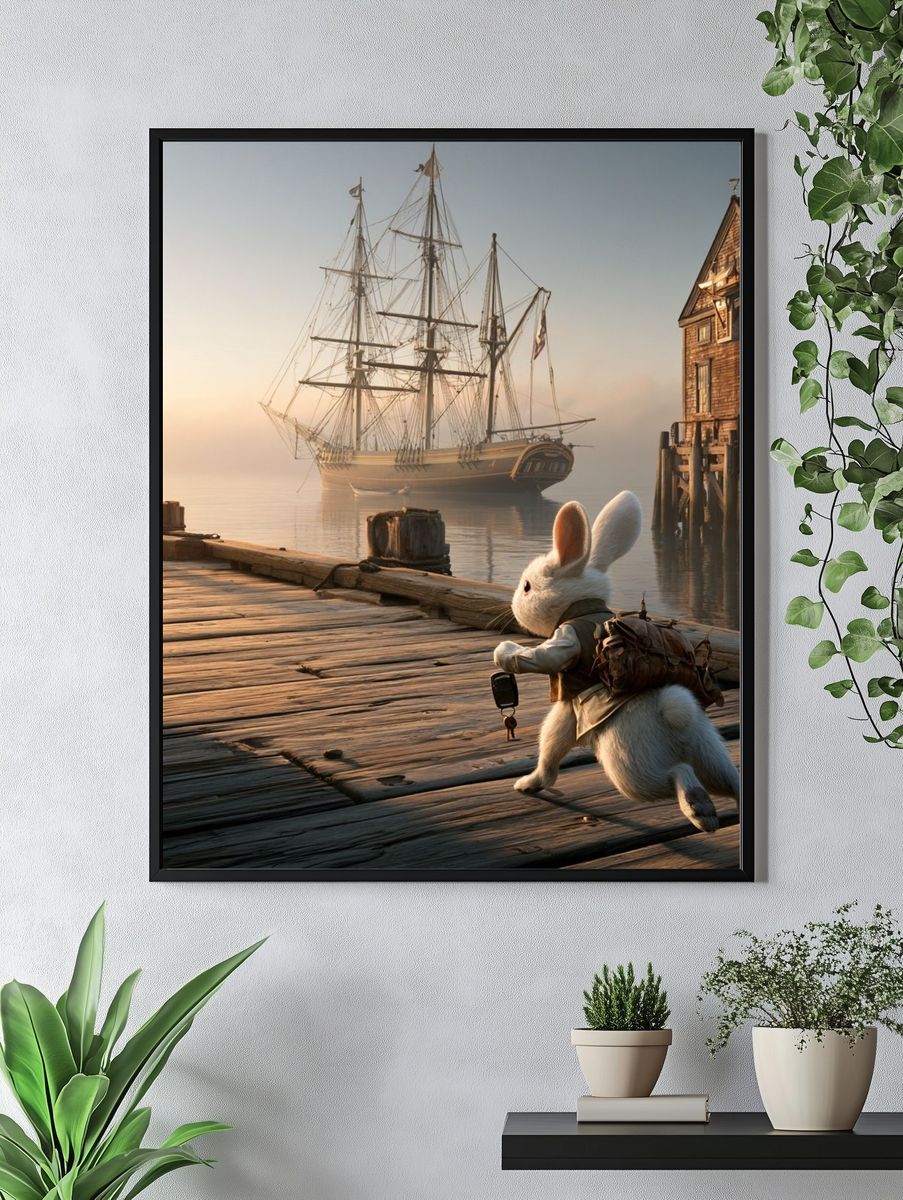 Rabbit Harbor Adventure Illustration Poster. — room view 4