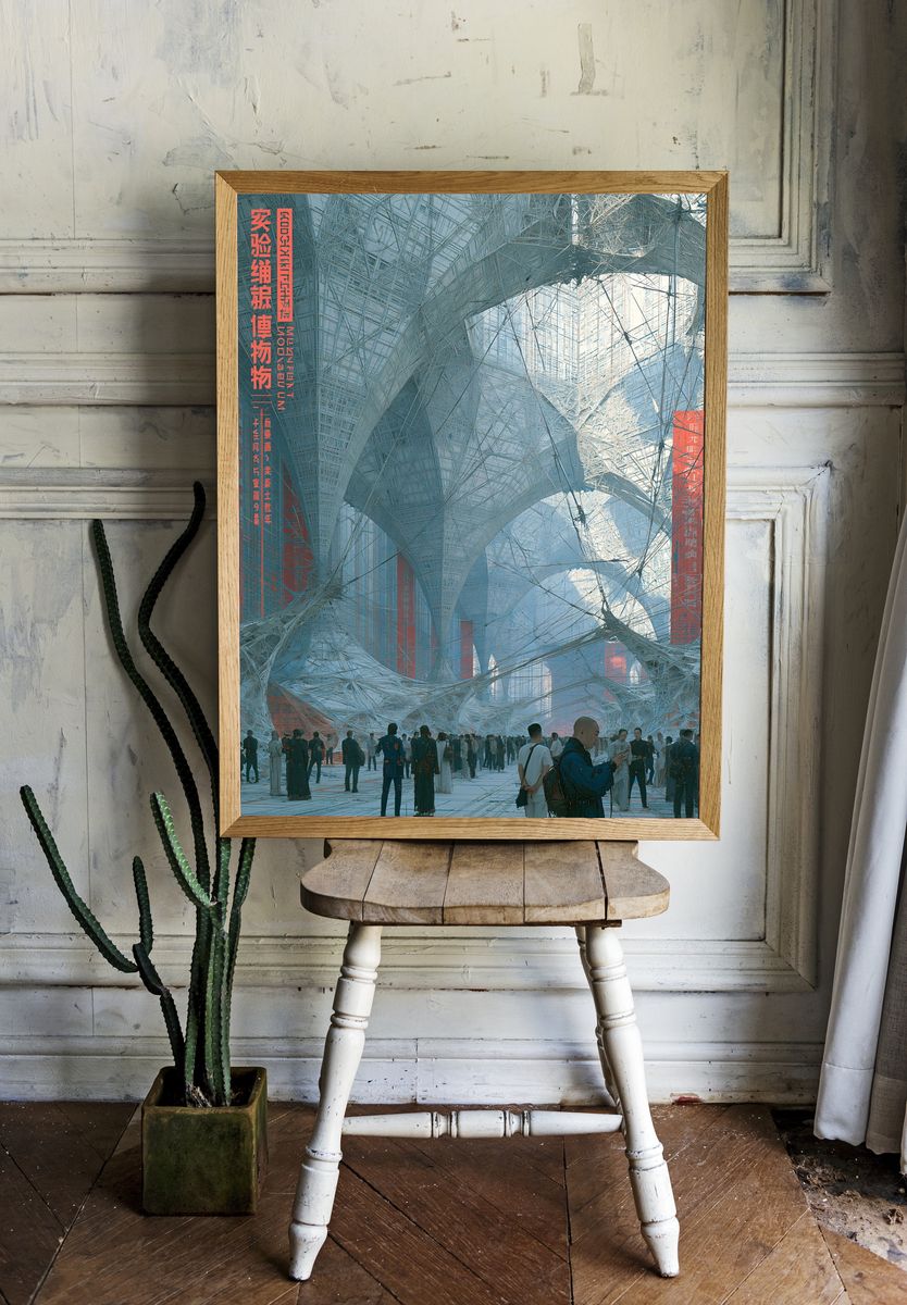 Futuristic City Atrium Illustration Poster. — room view 1