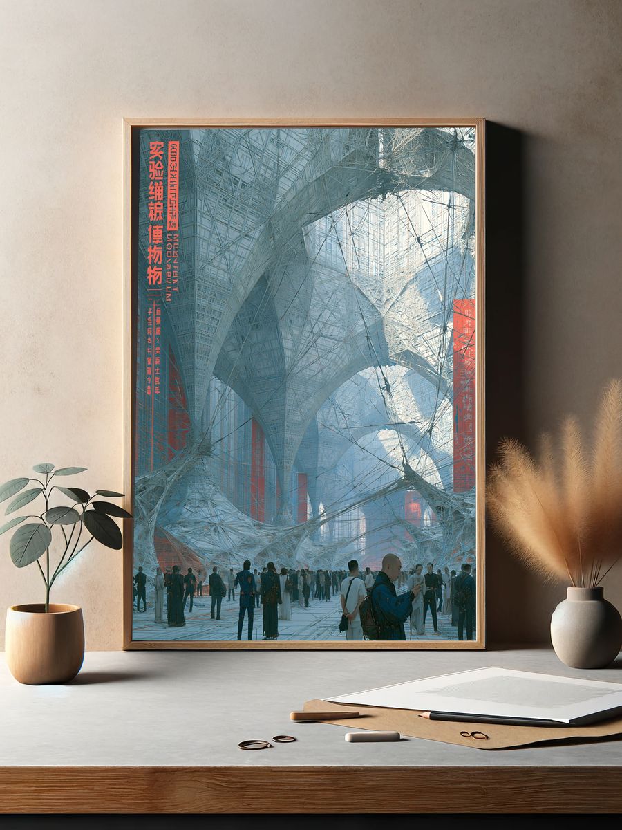 Futuristic City Atrium Illustration Poster. — room view 2