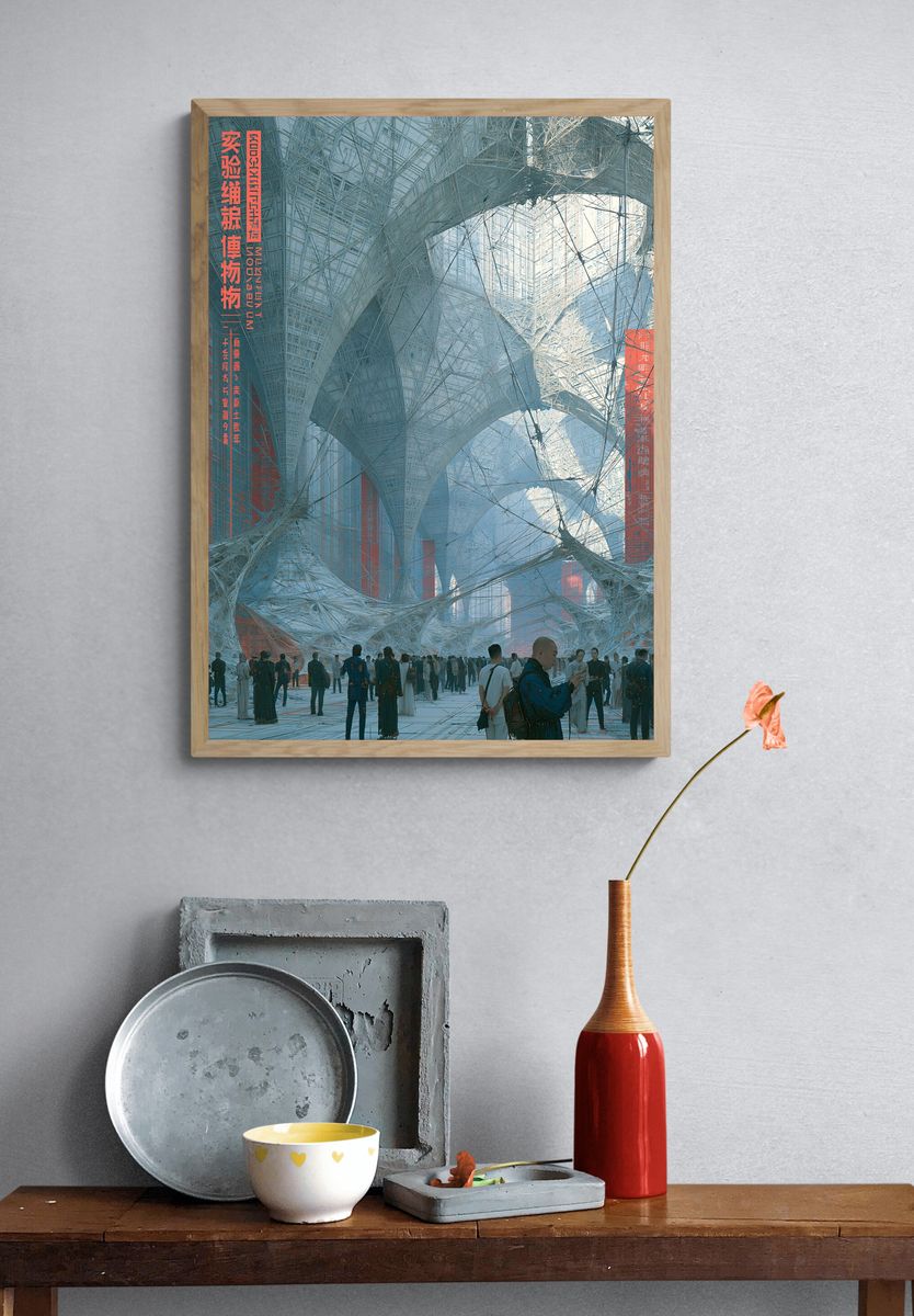 Futuristic City Atrium Illustration Poster. — room view 3