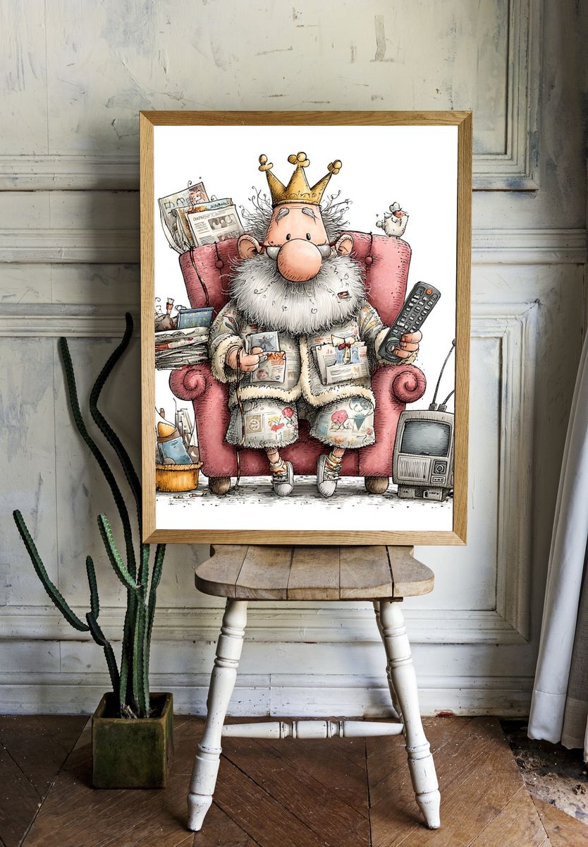 Crowned Couch King Illustration Poster room preview