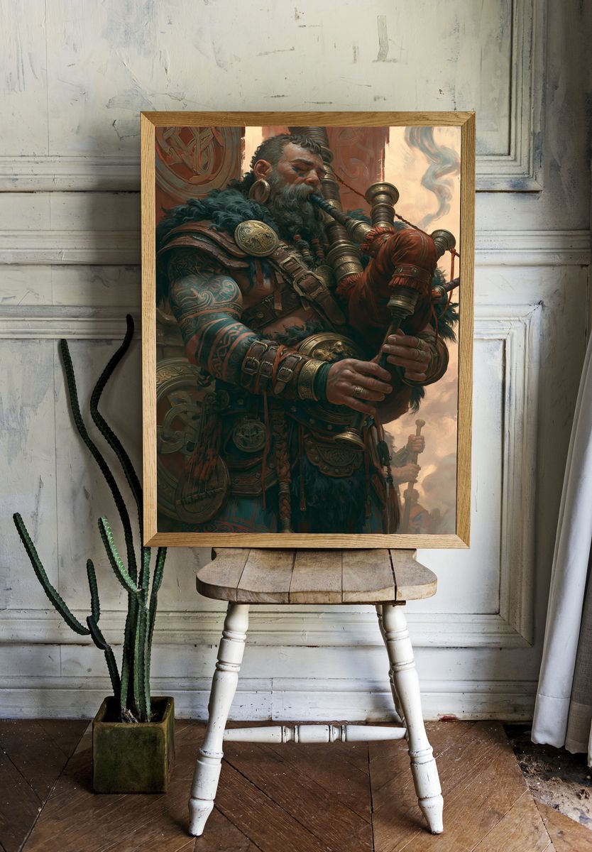 Celtic Warrior Piper Illustration Poster. — room view 1