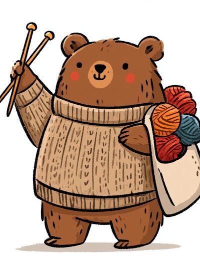 Knitting Bear Illustration Poster. poster