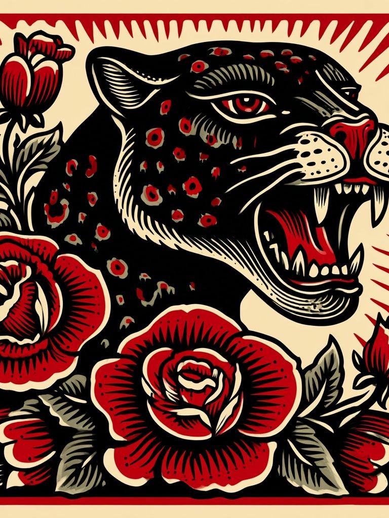 Roaring Panther Floral Print. poster detail