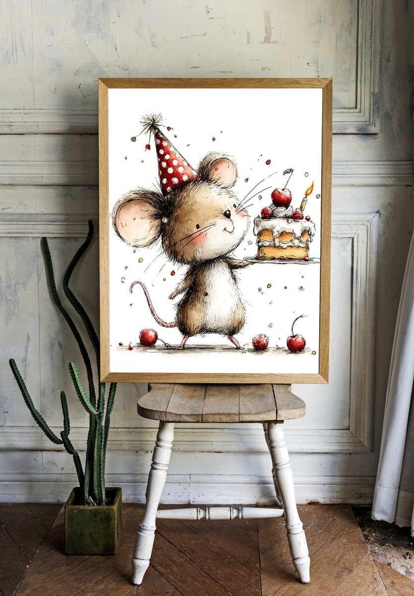 Birthday Mouse Illustration Poster. room preview