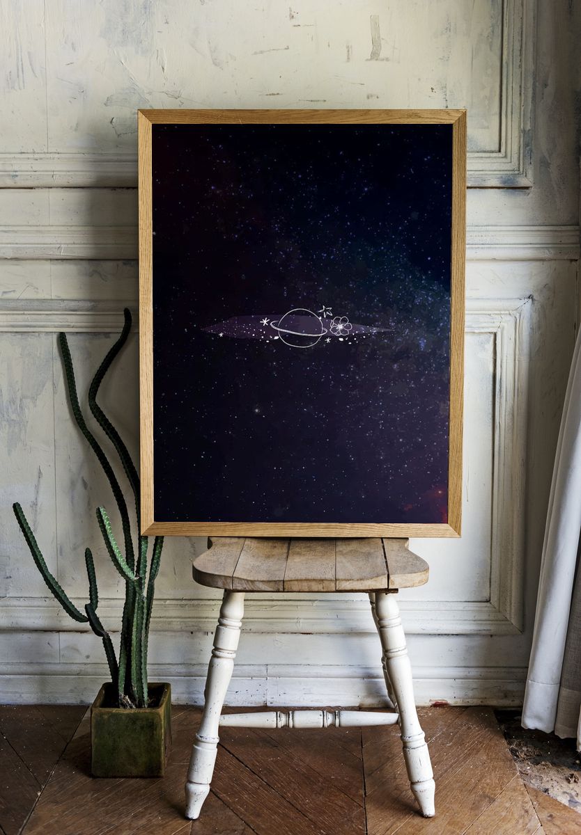 Minimal line art galaxy mobile room preview