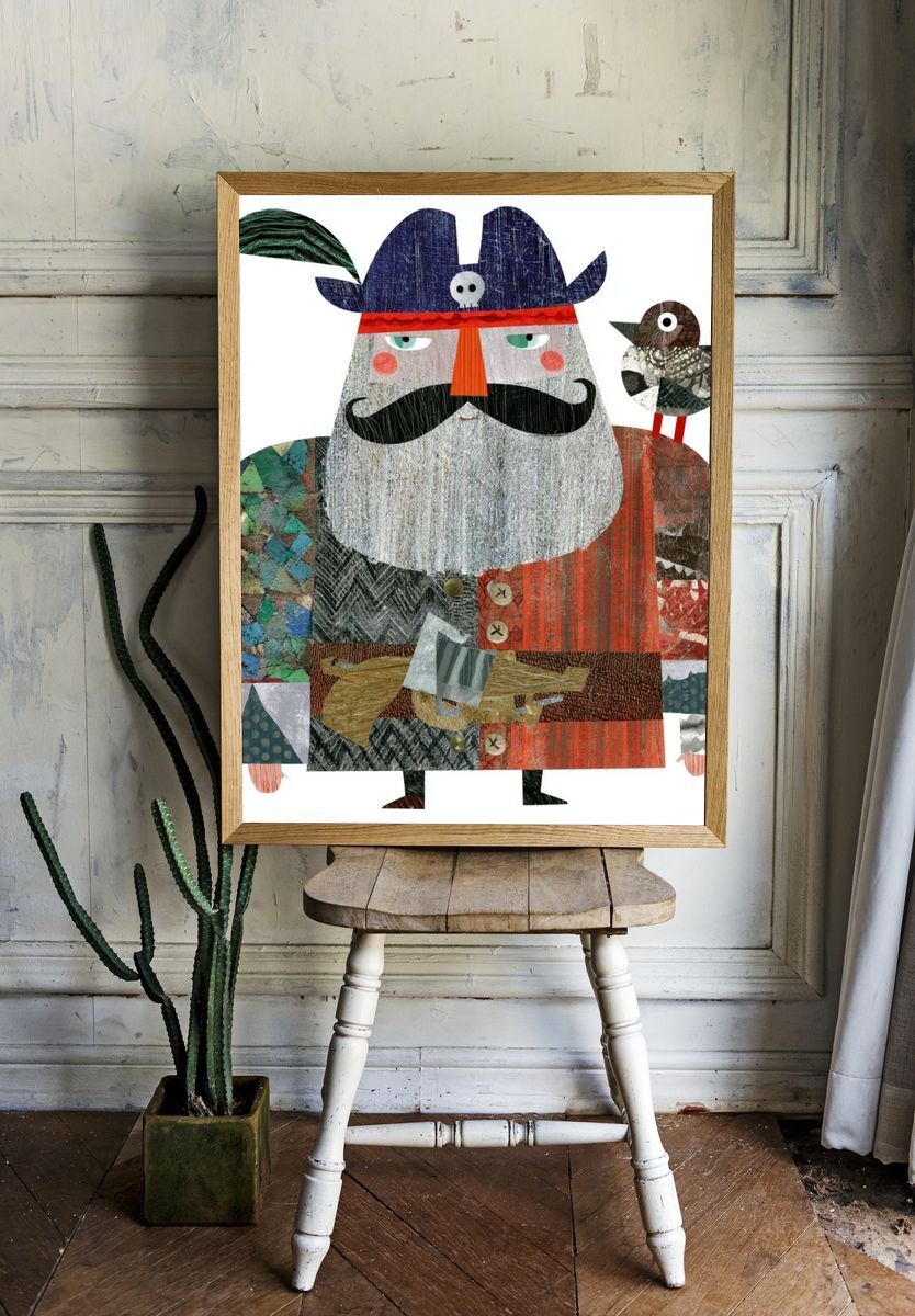 Pirate Captain Bird Illustration Poster. — room view 1