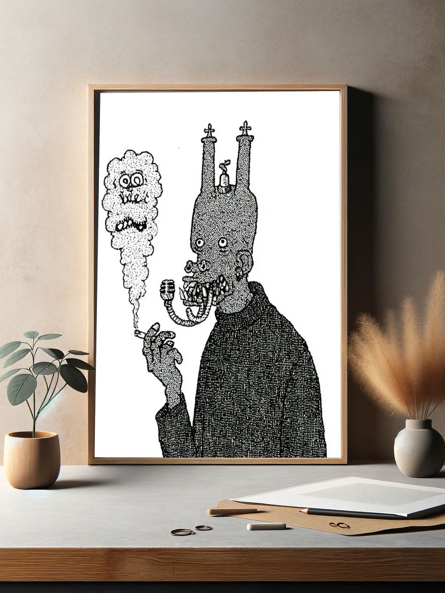 Surreal Smoking Figure Print. — room view 2