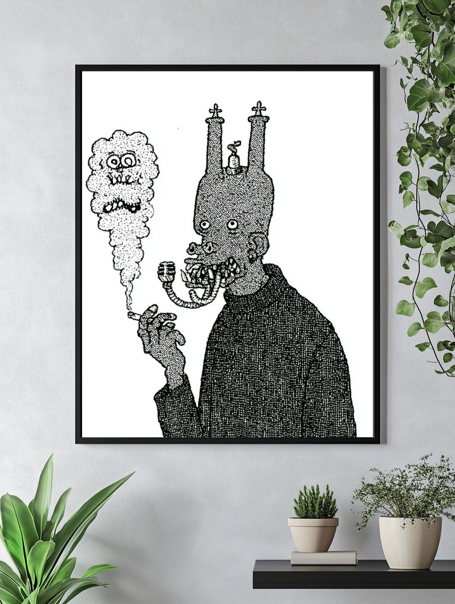 Surreal Smoking Figure Print. — room view 4