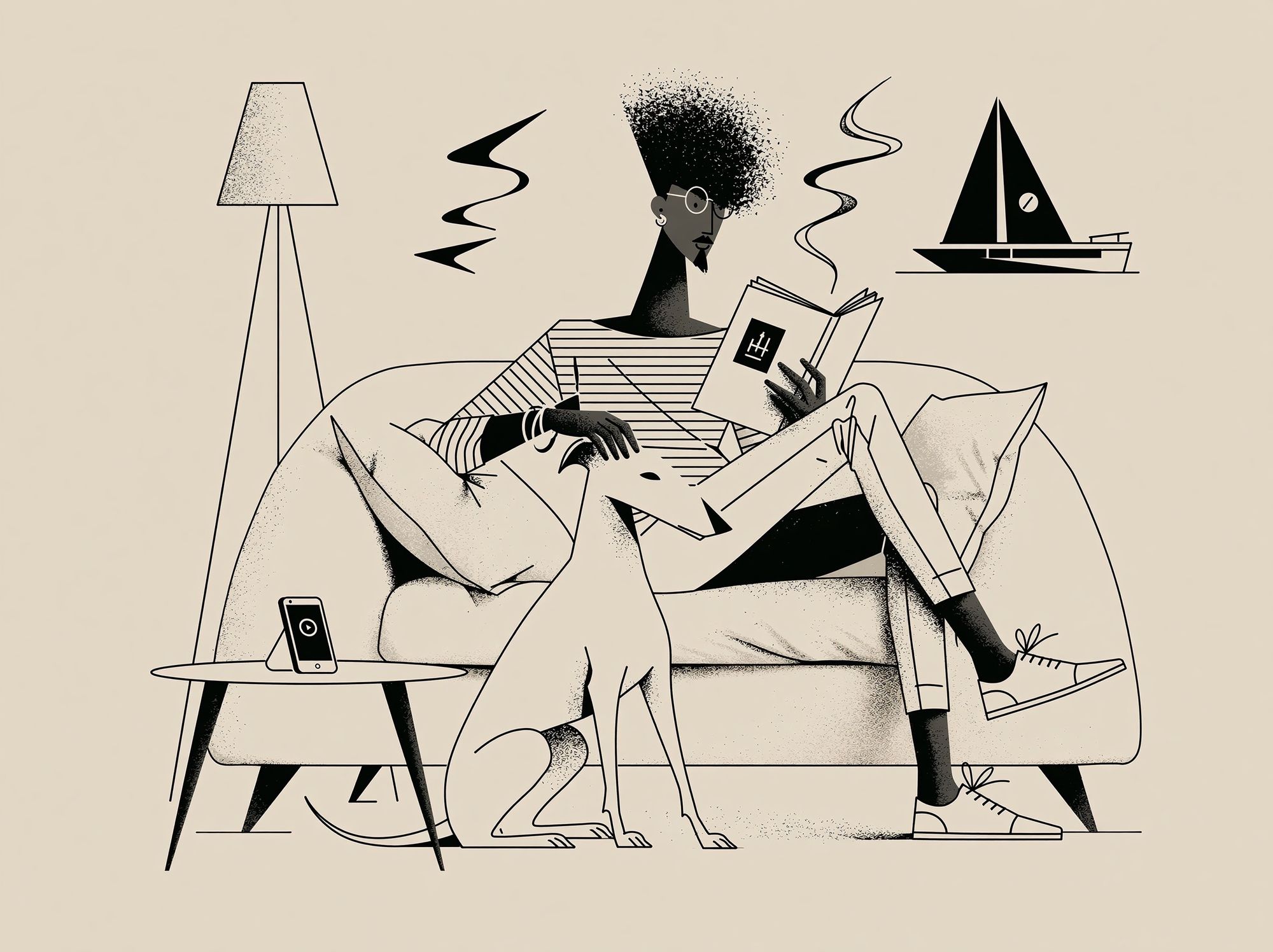 Reading at Home Illustration Poster. poster — illustration art